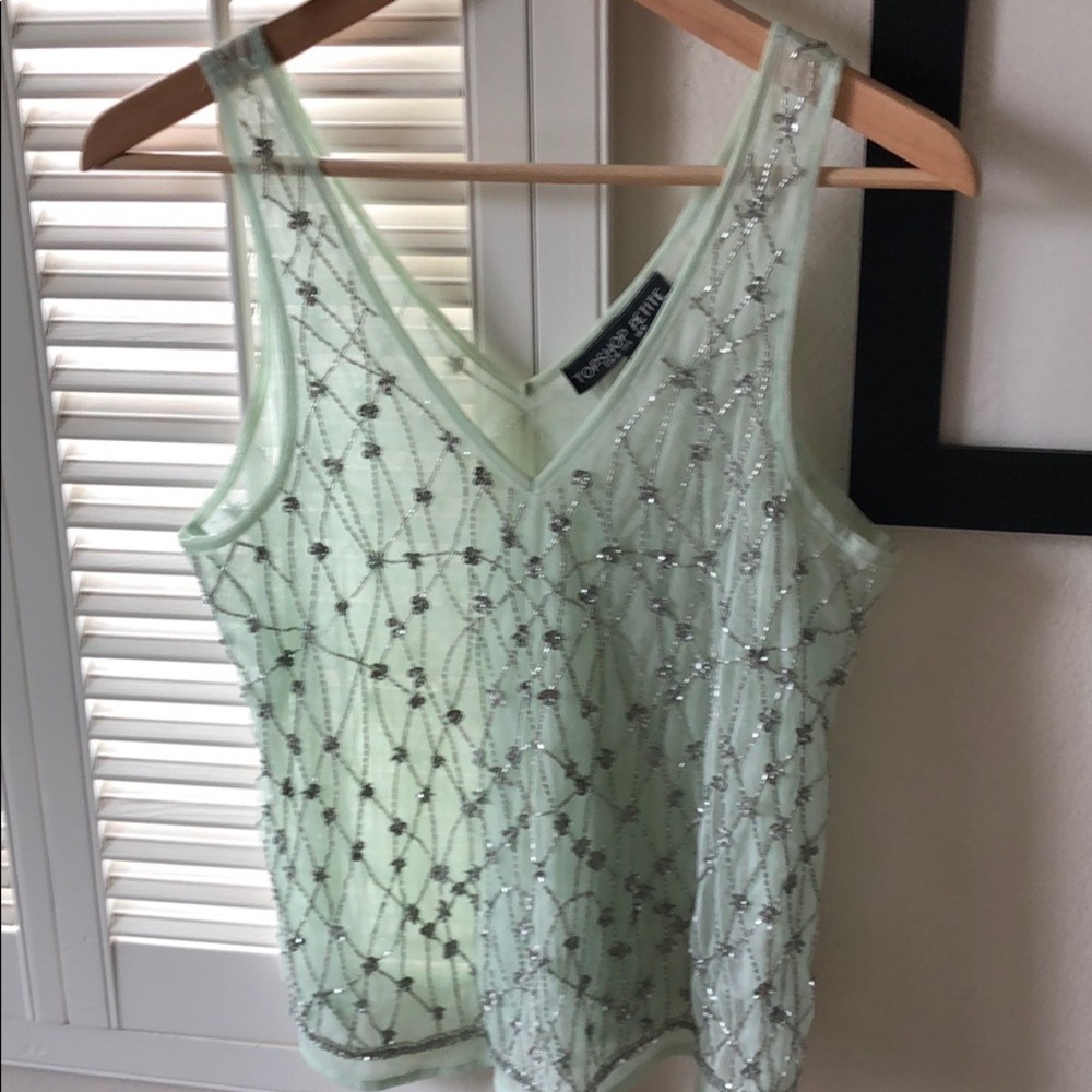 Topshop Mint Green Beaded and Sequined Top